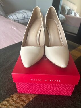 Kelly & Katie Cream Patent Pointed-Toe Pumps